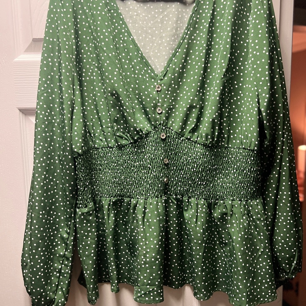 SHEIN Green Polka Dot Blouse
